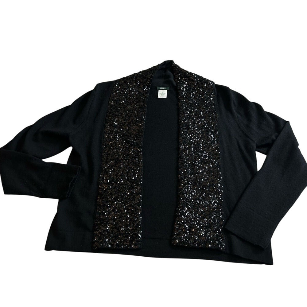 J. Crew Women's Sequined Merino Wool Size Large Black Holiday Sweater